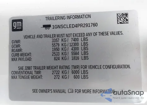 2023 Chevrolet Tahoe 2Wd Commercial Fleet z USA, uszkodzony, nr VIN 1GNSCLED4PR291760